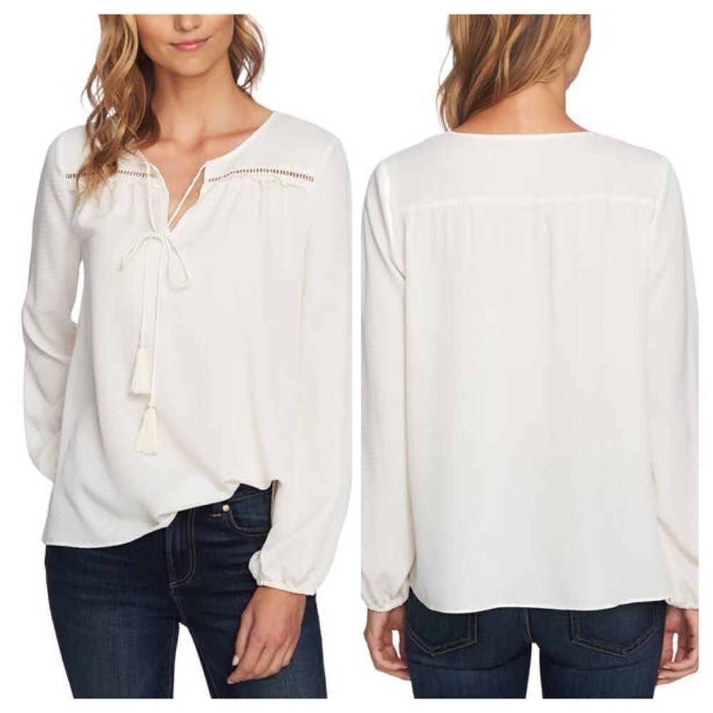 CeCe Satin Jacquard Ruffle Top Size Large